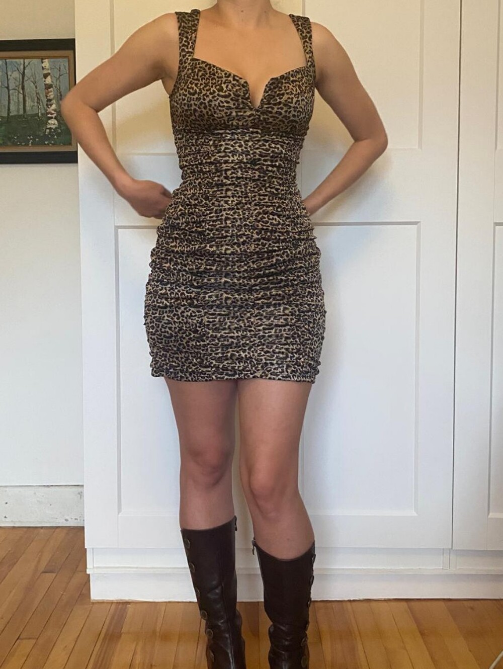 Le Chateau Leopard Print Runched Mini Dress Vintage